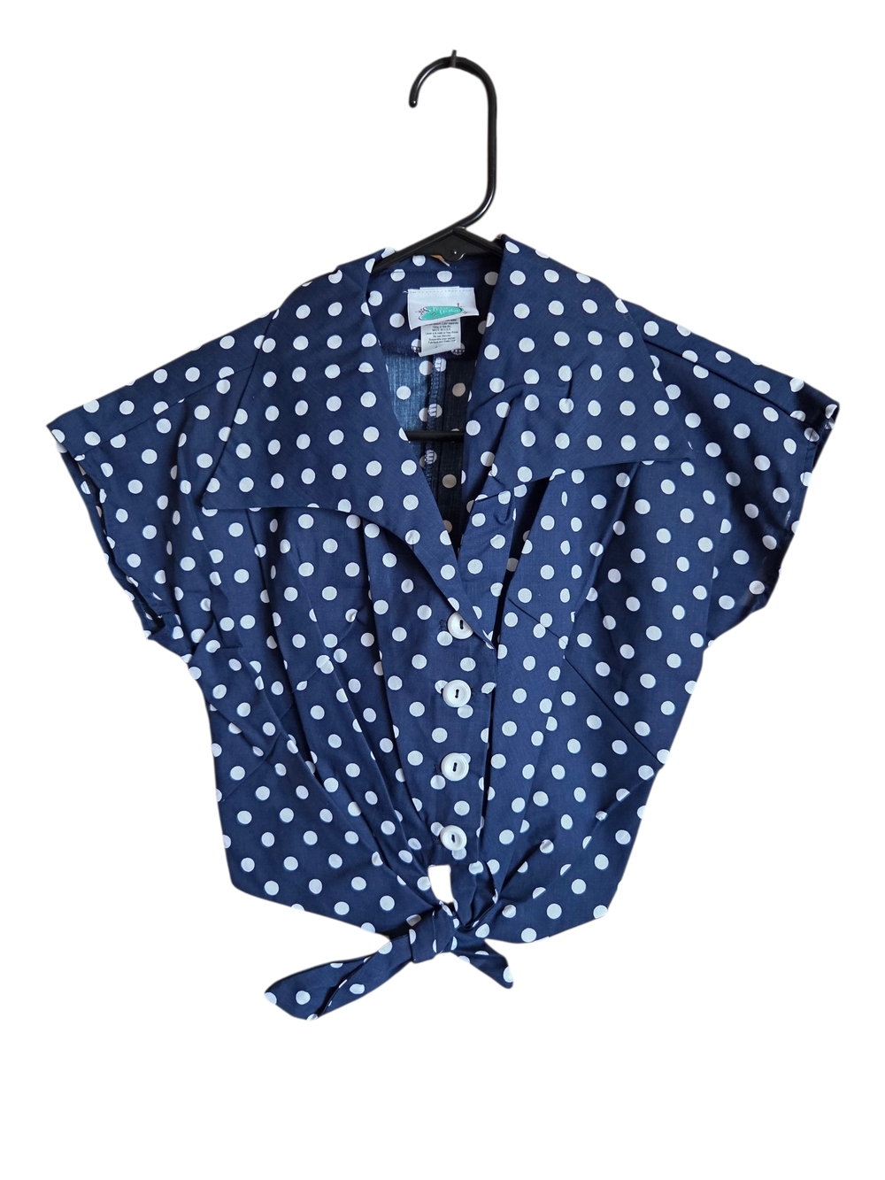 Polka Dot Tie-Front Crop Top in Navy Retro Rockabilly